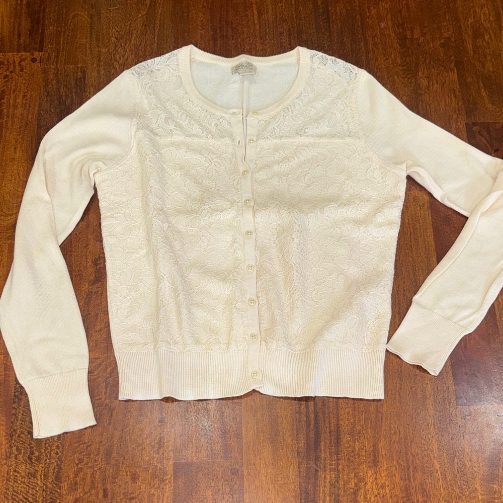Y2K Lucky Brand Cream Lace Women's Sweater